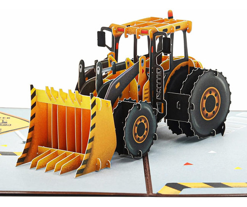 Tarjeta De Felicitación 3d Bulldozer Pop Up Niños, Ta...