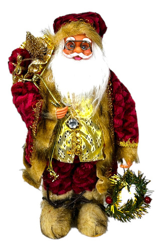Enfeite Natal Boneco Papai Noel Decoração Natalina Luxo 30cm Cor Vermelho-dourado