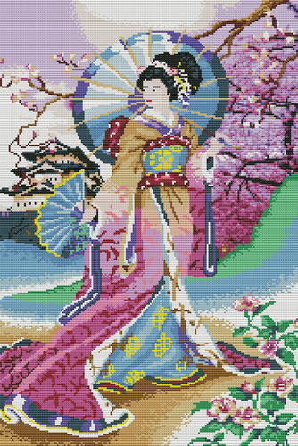 Kit Punto Cruz Para Adulto Patron Impreso Kimono Japon 11 3