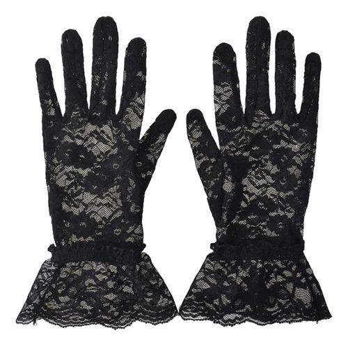 Guantes De Encaje Negro Con Volantes De Punta Completa, Anti