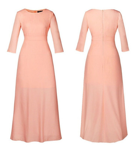 Vestido Largo Pink Manga 3/4 Formal Fiesta Cocktail Gala //