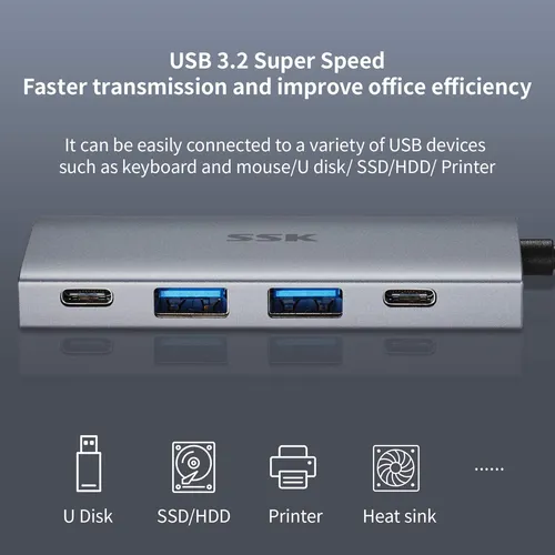 Ssk Hub Usb C De 10 Gbps, Adaptador Multipuerto 4 En 1 Super