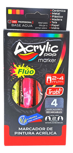 Marcadores Trabi Acrylic Pop 2-4mm X4 Fluo