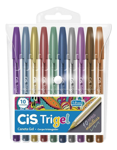 Caneta Gel Cis Trigel 1.0mm - Metálica - Estojo Com 10 Cores