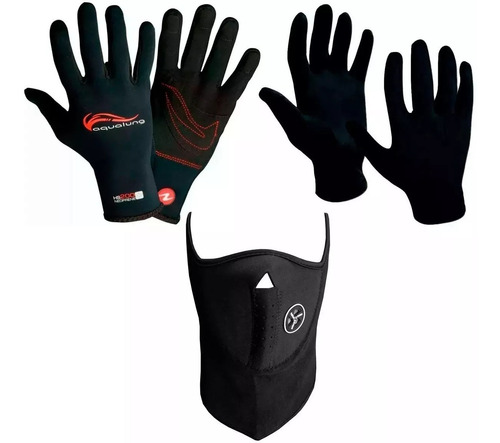 Guantes Neoprene Aqualung + P. Piel + Mascara Respirador Fas