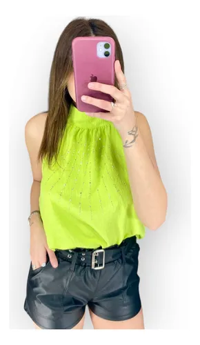 Musculosa Blusa Sedita Cuello Americano C Lazo Y Strass