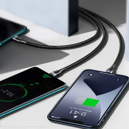 Cable cargador Baseus Triple Flash USB micro iPhone Tc de 100 W, color morado