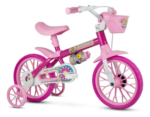 Bicicleta Rosa Nathor Flower Infantil Aro 12 Menina Cestinha