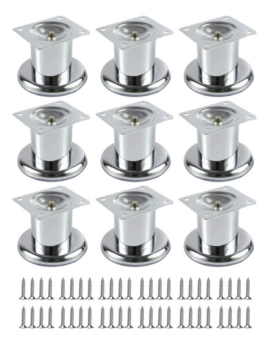 12 Piezas Pata Para Sofá Acero Redonda 5cm Cromo C/tornillos Color Plateado