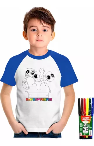 Camiseta Infantil Babão Blue Rainbow Friends Para Colorir