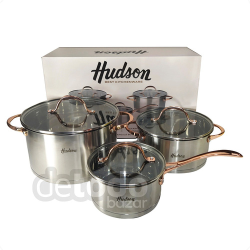 Set Ollas Cacerola Hudson  Acero Inoxidable Rose Gold 6 Pzs