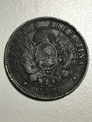 Moneda Argentina Cobre Patacón 2 Centavos Año 1891 Excelente