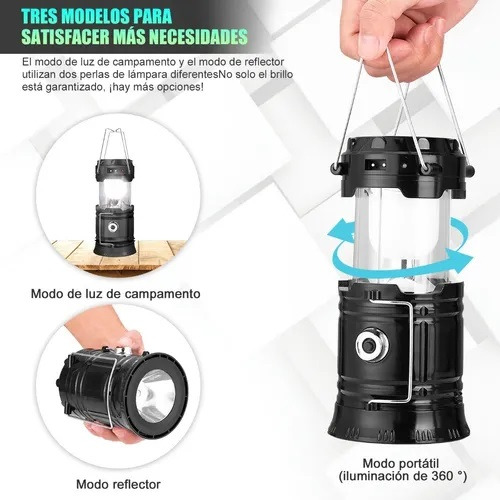 Lámpara Para Acampar Recargable Energía Solar De Emergencia