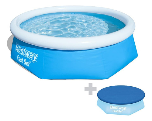 Piscina Inflável Redonda 2600l Fast Set + Cobertura Bestway Cor Azul