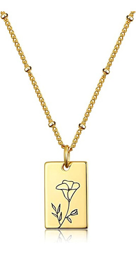 Kissyan Birth Flower Necklace, 18k Gold Plated Dainty Birth