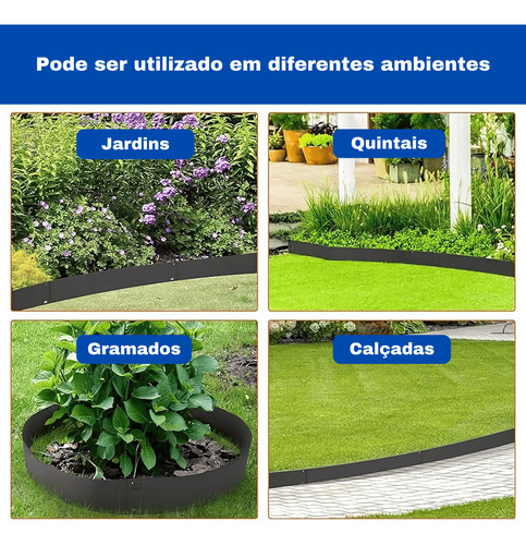 Segmento De Solo Modular Aço Durável 20cm X 1mt Preto 6 Pç