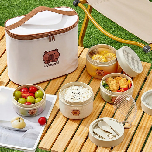Fiambrera Con Estampado De Capibara Con 3 Compartimentos
