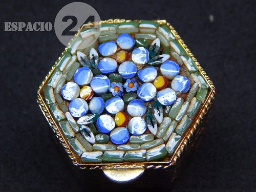 Pastillero Hexagonal Italy Metal Dorado Mosaico Veneciano