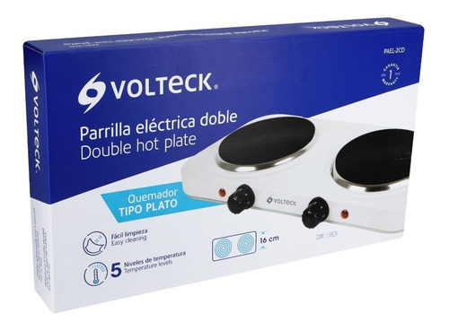 Parrilla Eléctrica Doble Quemador Tipo Disco, Blanca,volteck