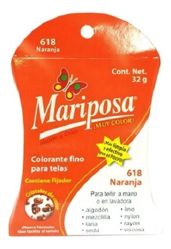 Colorante Ropa Color Naranja 36gr 618 Mariposa