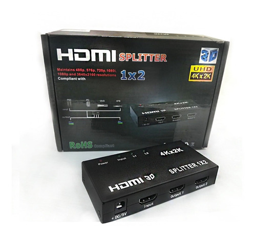  Splitter Hdmi 3d 1x2 Full Hd 2k Y 4k Repite La Imagen 