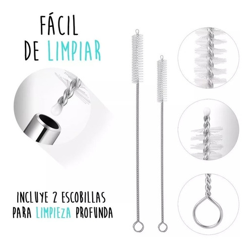 6 Popotes Reciclable Reusable Metalico Limpiador Ecologico