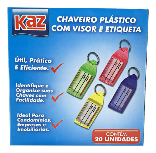 Chaveiro Identificação Plastico Visor Etiqueta Caixa 20 Un