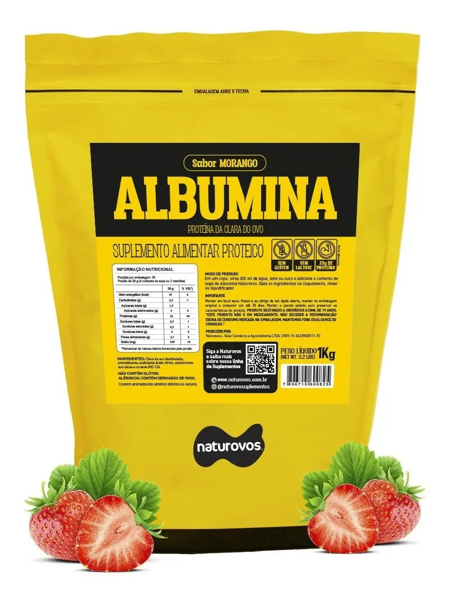 Albumina Naturovos Morango 1kg Refil Proteína