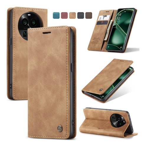 Funda De Piel Para Tarjeta Findx6 Shell Flip Cover Color Marrón Oppo Findx6 Pro