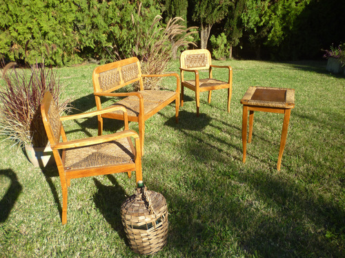 Juego Sillones Living Exterior 4 Piezas Madera Y Mimbre (Usado)