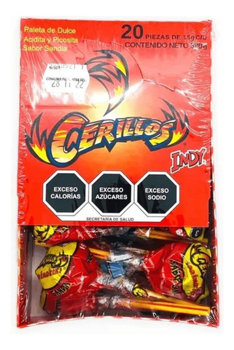 Dulces Indy Cerillos Tamarindo Picosito 20pz Paleta Sandia
