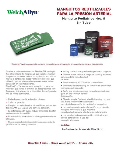 Imagen 6 de 10 de Manguito Pediatrico N9 Welch Allyn Reutilizable Enviogratis!