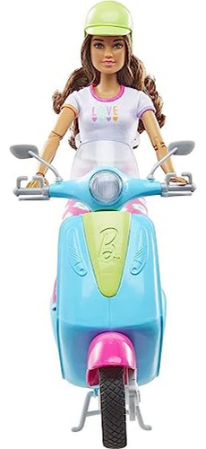 Muñeca Barbie Fashionistas Juego De Viaje Scooter Con Cachorros