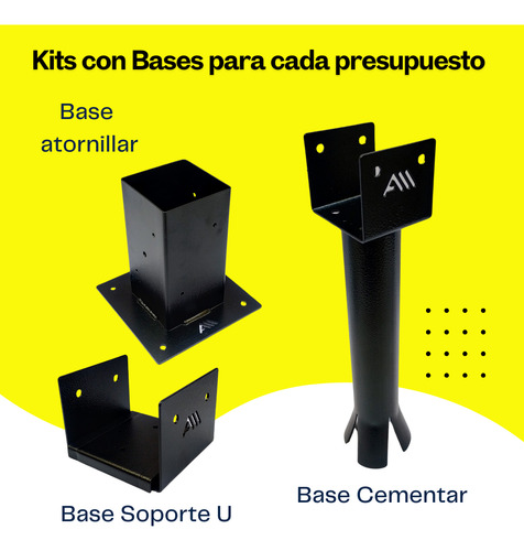 Kit Pergola 3x3m Para Tirante 3p Con Bases Soporte U Negro