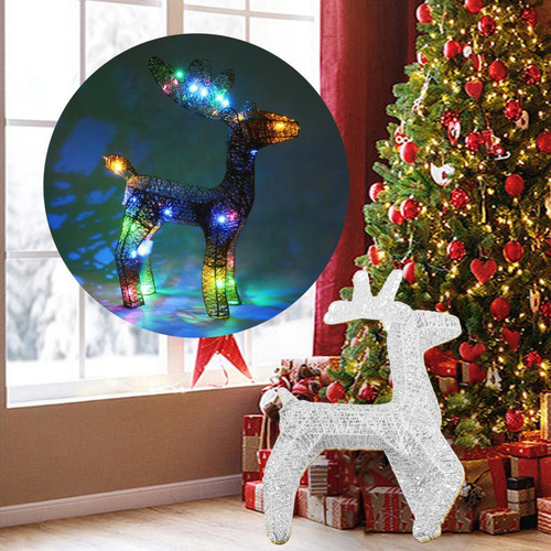 Reno De Navidad Iluminado, Decoración De Luz Color Plata