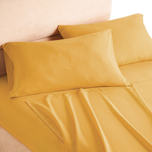 Juego Sábanas King Size Suavitec Plus Concord Color Mostaza Diseño De La Tela Liso