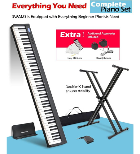 Teclado Piano Digital Portátil 88 Teclas Semiponderadas Swan