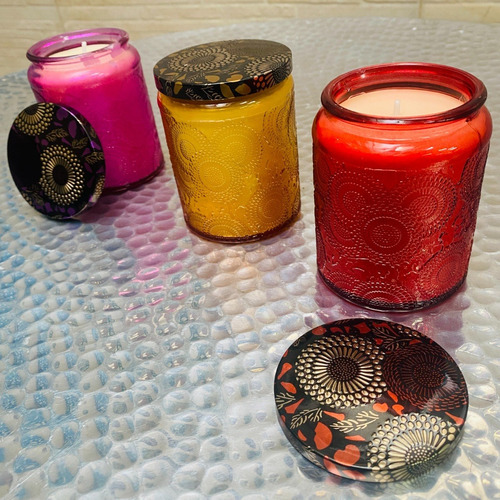 Set 3 Velas En Frascos Mandalas Re-utilizables 9 Cm Regalo