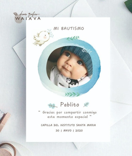 Imagen 6 de 10 de Estampitas Bautismo Tarjetas Estampas Con Foto Nenes X 3u