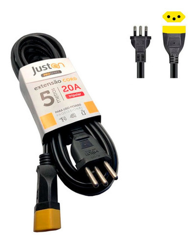 Extensão Elétrica 5 Metro 20a Tripolar Cabo Pp 3x2,5mm Cor Preto 127V/220V