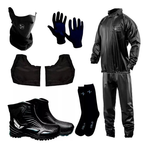 Kit Traje Lluvia Delta Botas Guantes Mascara Cubre Manos Fas