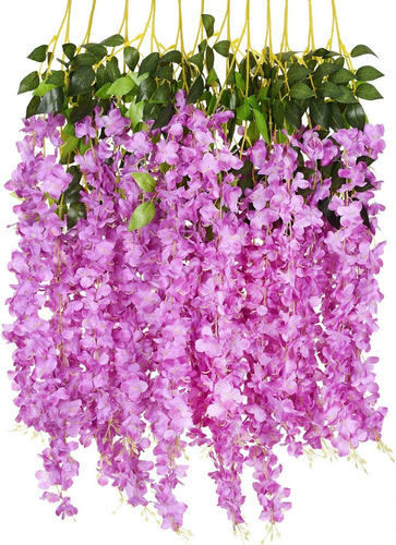 6 Ramos De Flores De Glicinias Artificiales, Roja Purpura.