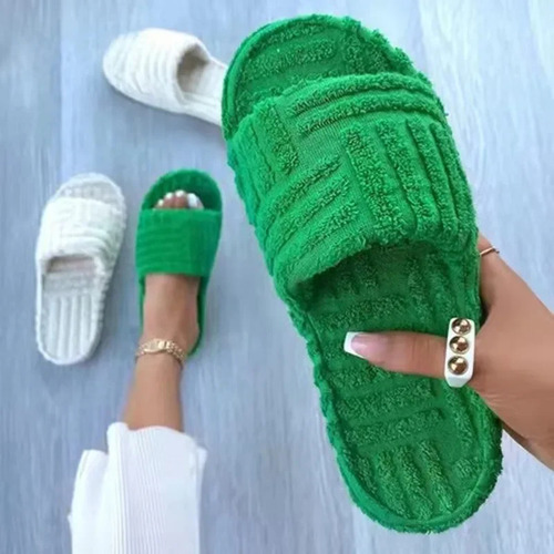 Zapatillas De Algodón Con Toalla Cálida De Fondo Grueso Para