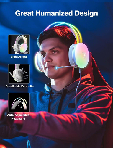Auriculares Para Juegos Con Micrófono, Iluminación Rgb Rainb