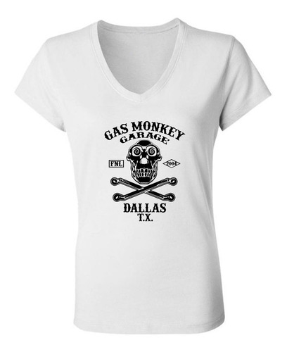 Remera Gas Monkey Dallas Texas Mujer Escote V 