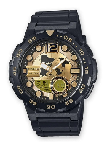 Reloj Hombre Casio Aeq100 Caucho Telememo Cronómetro Alarmas
