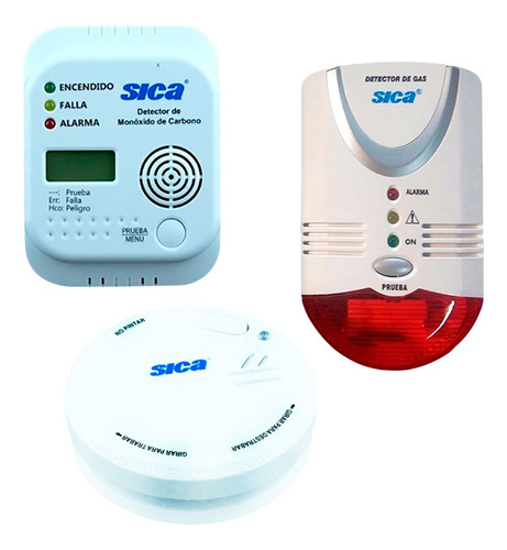 Kit Seguridad Sica Detector De Monoxido Carbono + Gas + Humo