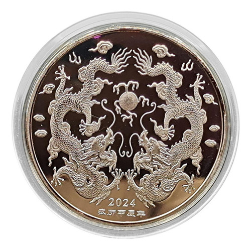 Aa Moneda China De 2024 Años Del Dragón, Del Dragón Plata