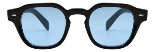 Óculos De Sol Redondo Masculino Feminino Fortuna Old Money Preto E Azul