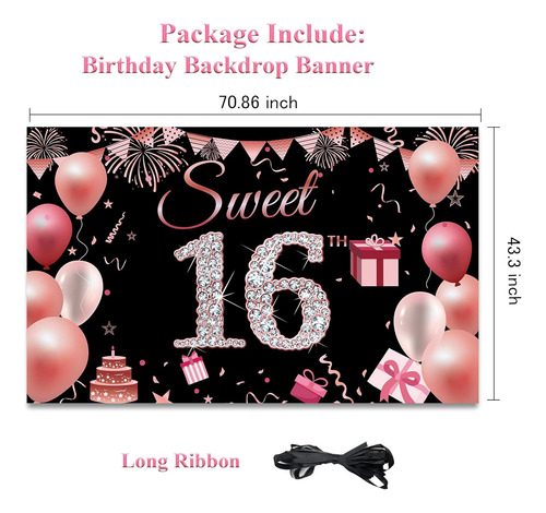 Cartel De Cumpleaños Con Texto En Inglés Sweet 16 , Decorac